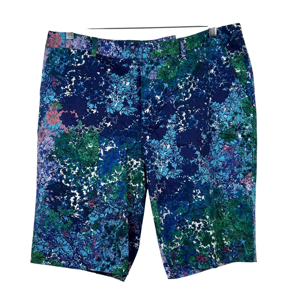Coldwater Creek Sateen Felicity Shorts Blue Green‎ Floral Cotton Stretch Size 16